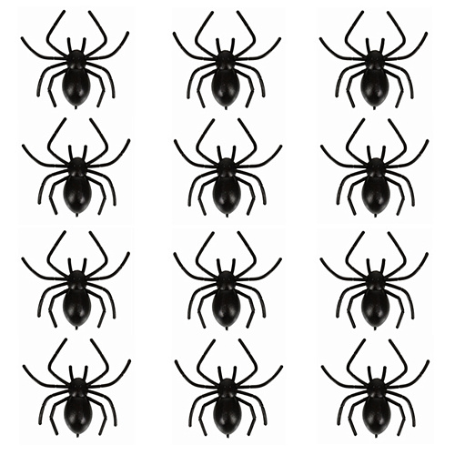 Набор черных пластиковых пауков - украшение на Хэллоуин